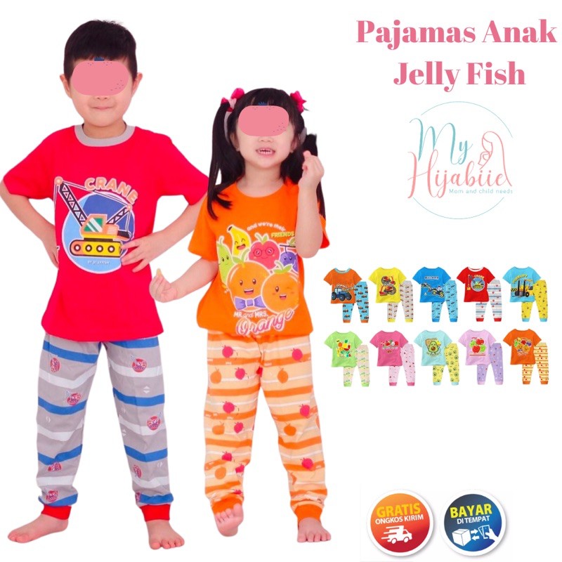 Jelly Fish Piyama Anak Laki Perempuan - Jellyfish Setelan Baju Tidur - Stelan Pajamas 2 4 6 8 10 Thn