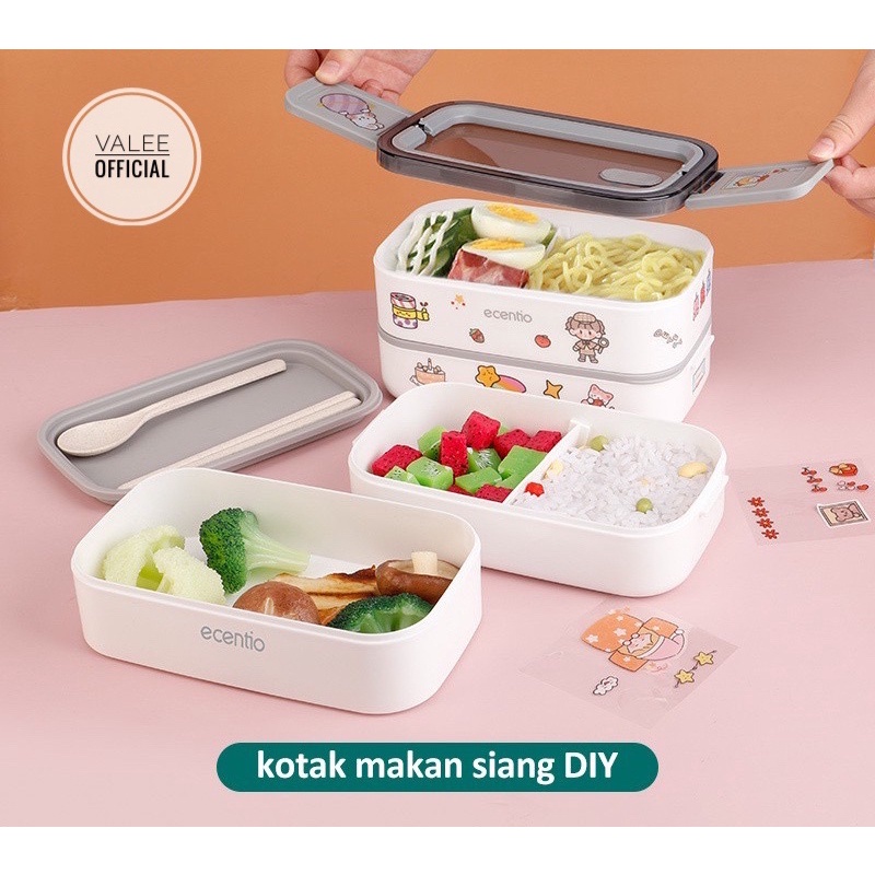 kotak makan lunch box tempat bekal 2 susun 1600ml anti bocor lunch box anti tumpah/free Alat Makan