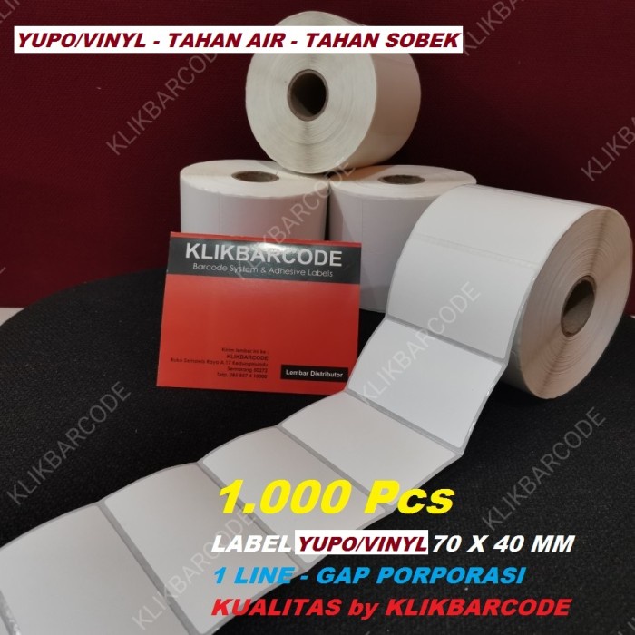 

LABEL YUPO VYNIL - TAHAN AIR - ANTI SOBEK - 70 x 40 - 1LINE - 1.000 PC