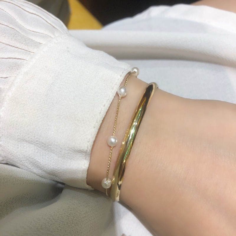 Gelang Tangan Manik-Manik Mutiara Dua Lapis Untuk Wanita