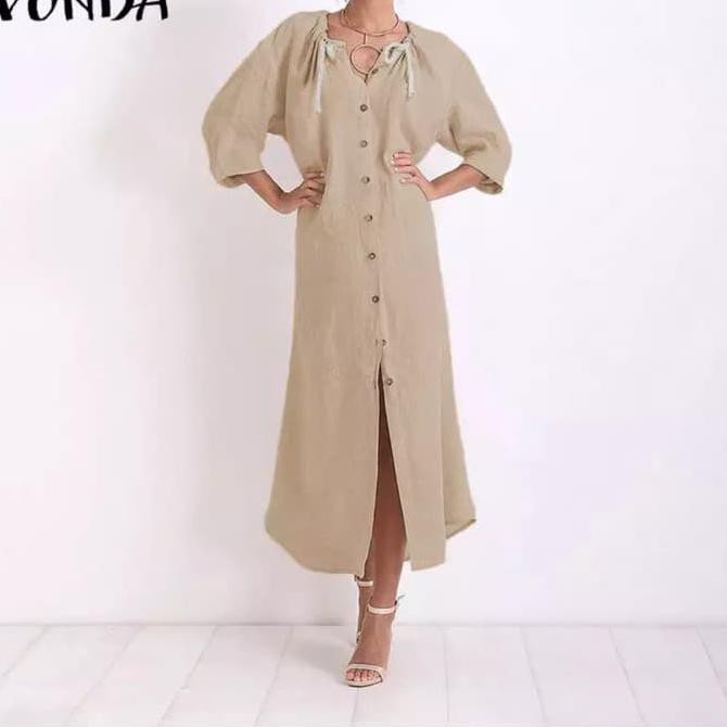 promo baju maxi kancing vonda button dress women plus size kaftan wanita terbaru