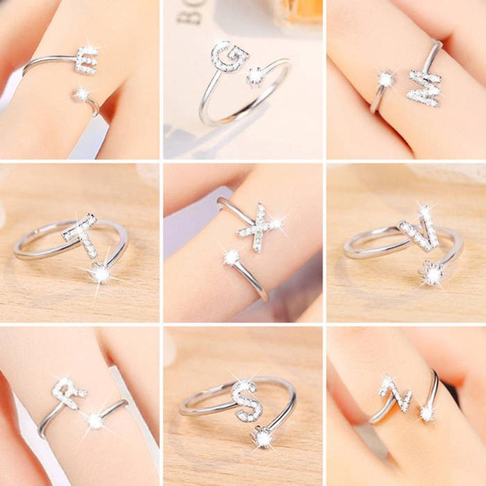 Timekey Cincin Persahabatan Wanita Desain 26 Huruf Inisial Gaya Simple Adjustable Untuk Hadiah A7K5