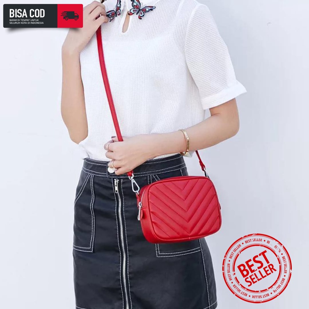 Tas Selempang Wanita Simple Warna Warni Import Batam Semi Kulit8799