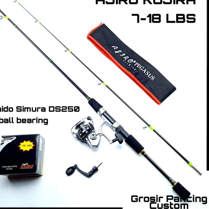 『30%』 satu set joran pancing spinning kaku lentur fiber solid murah kuat ajiro kujira 100 120 135 15