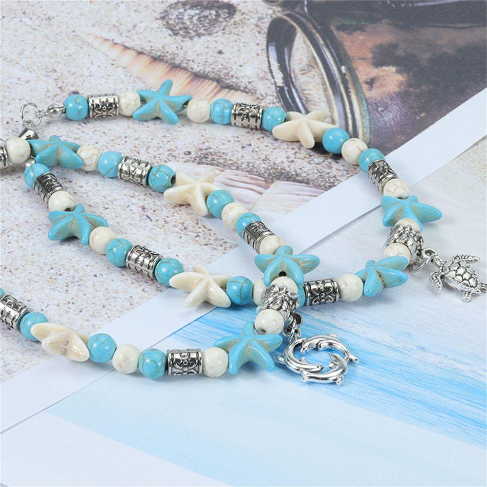 Lily Turtle Gelang Kaki Wanita Perhiasan Aksesoris Double-deck Drop Rantai Ocean Pendant Turquoise Foot Chain