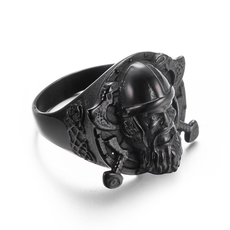 Black Fashion Titanium Steel Viking Double Axe Warrior Men's Punk Ring Jewelry