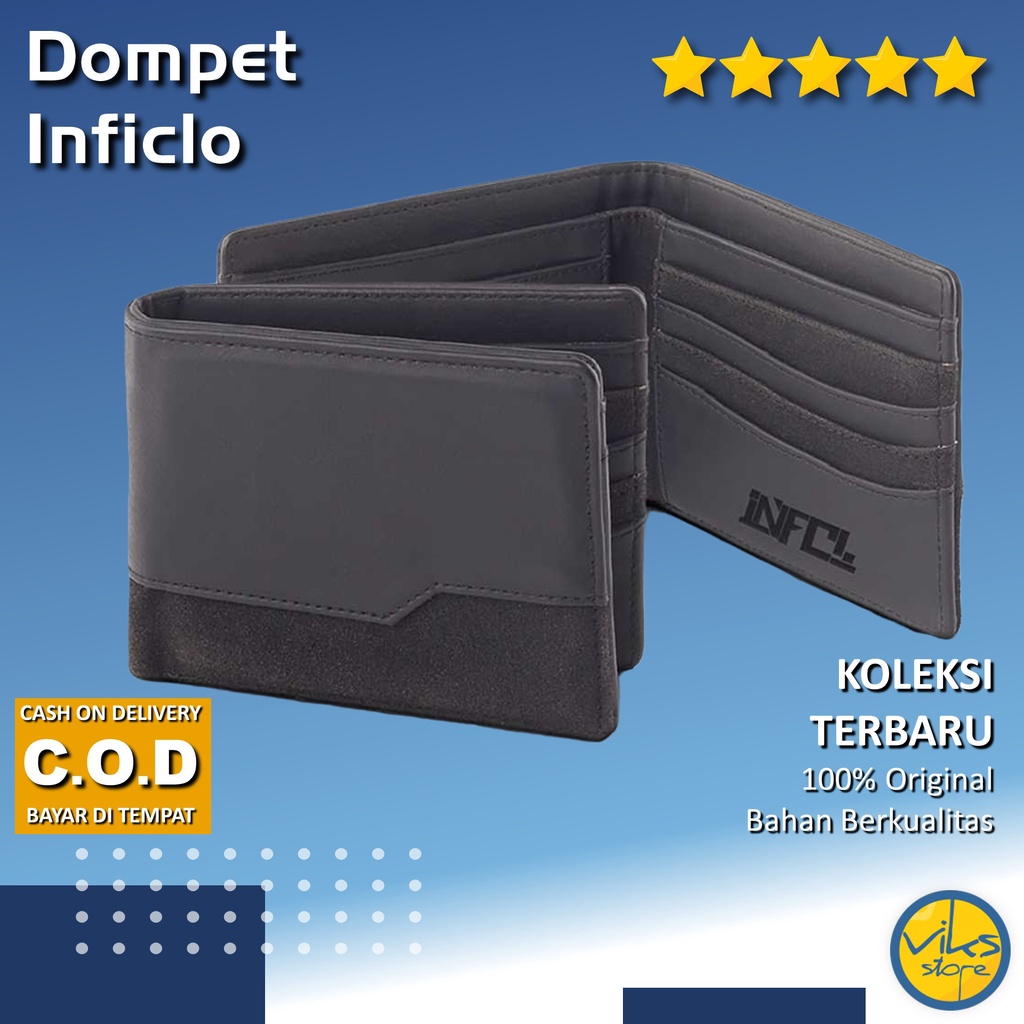 Dompet Cowok Pria Inficlo Bahan Kulit Sally Wallet Polos Hitam Abu-abu
