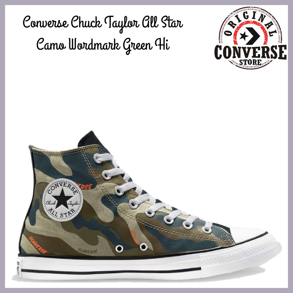 ORIGINAL CONVERSE CHUCK TAYLOR ALL STAR CAMO WORDMARK GREEN Hi 171454C MENS
