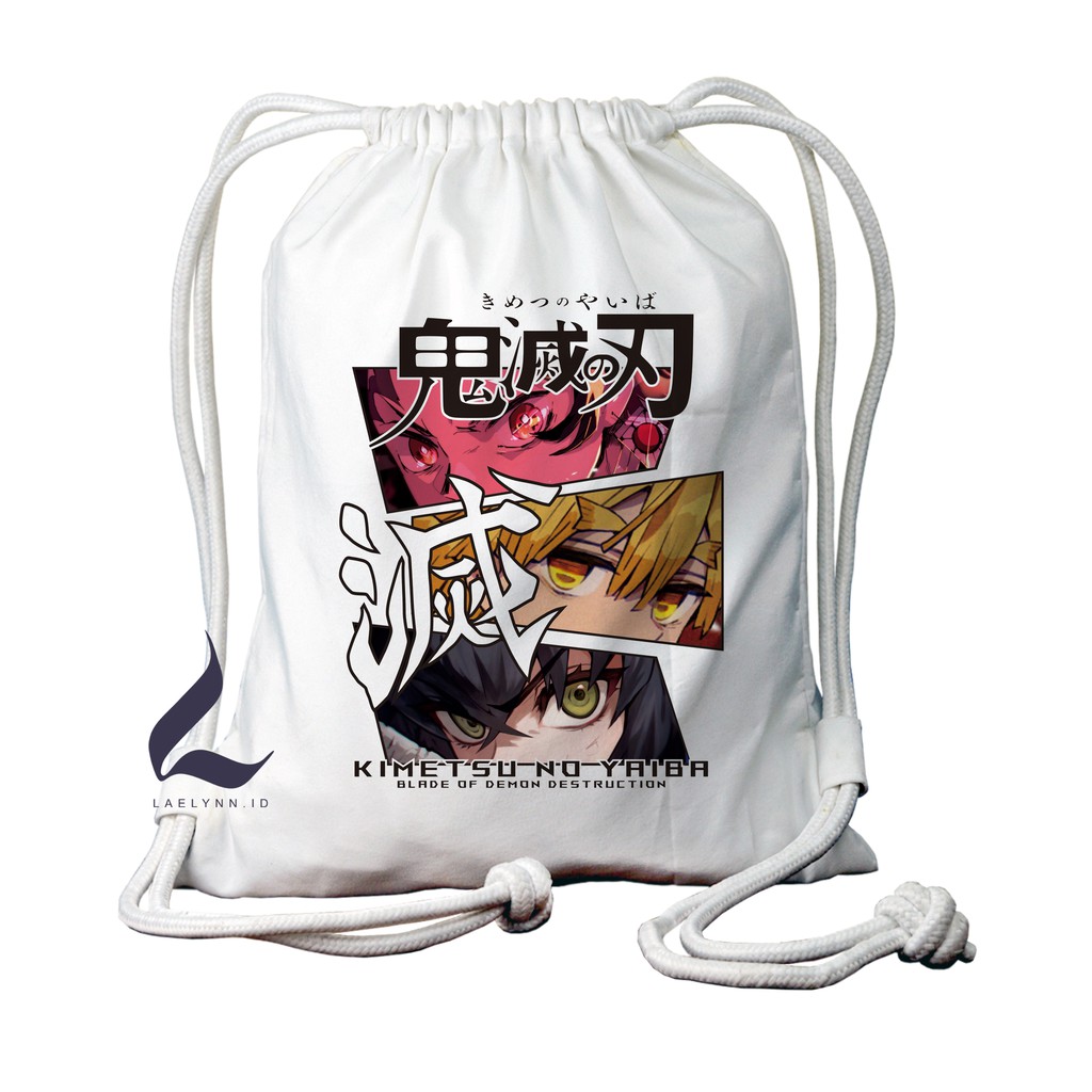 LAELYNN - STRING BAG TAS SERUT KANVAS PREMIUM Motif Anime Kimetsu No Yaiba - KNY0108