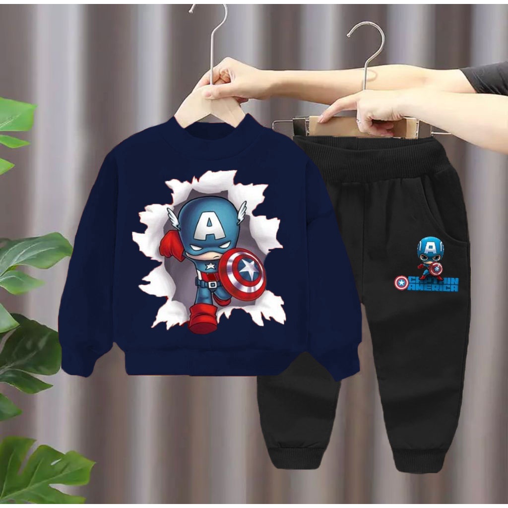 Setelan sweater anak motif superhiro capten america 1-5 thn baju anak terlaris baju anak kekinian atasan anak trendy bisa pilih warna