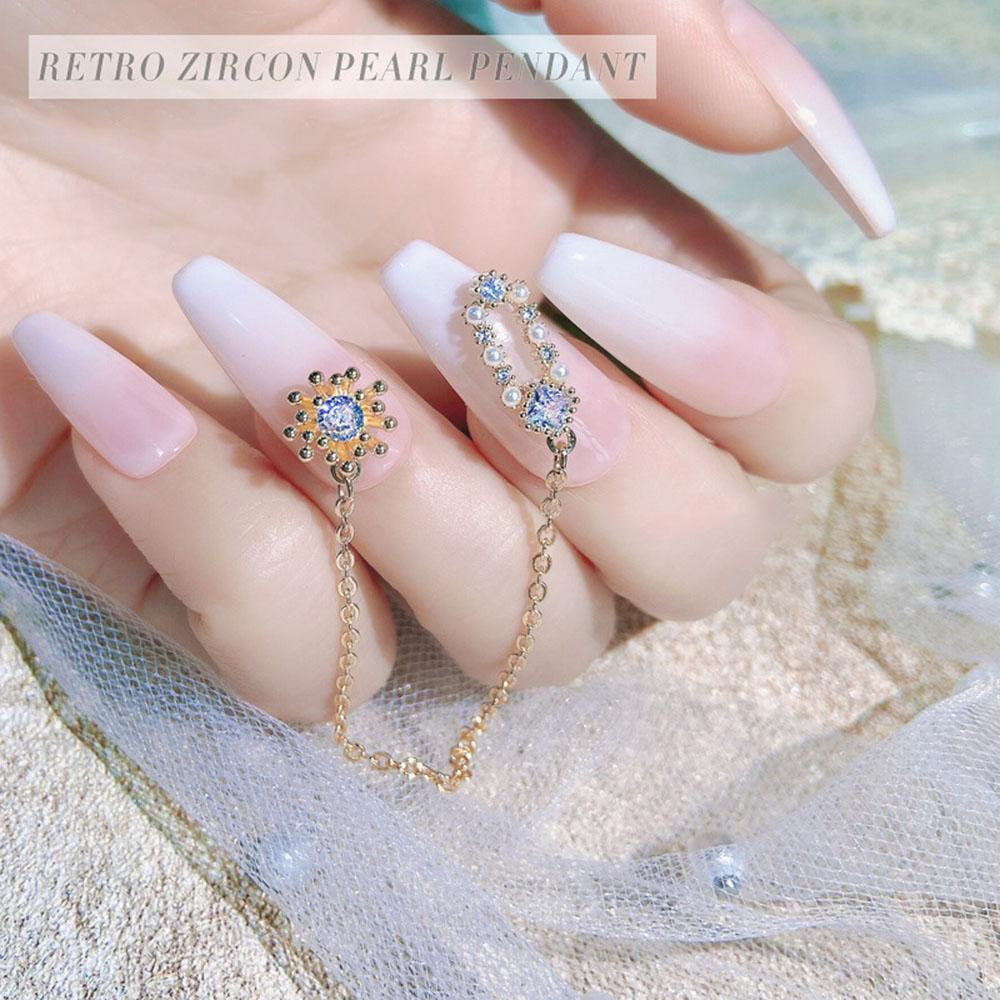 Rebuy Butterfly Nail Rhinestones Charms 1 Pcs Mutiara Bunga Nail Art Perhiasan Rantai Liontin Manicure Aksesoris