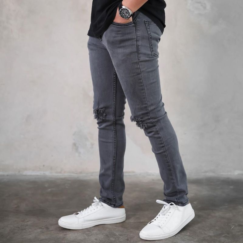 [COD] CELANA JEANS PRIA SOBEK LUTUT ROBEK RIPPED SOFT JEANS PREMIUM SIZE 27-33