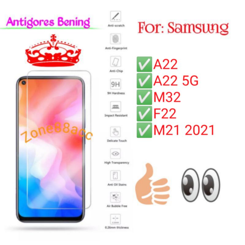 Antigores Samsung A22 M32 F22 M21 2021 Tempered Glass Screen Guard protector TG pelindung layar