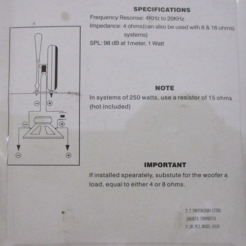 Tweeter Twiter AIRROW Spider Laba Laba HL035 Super High Frequency 250 Watt Special