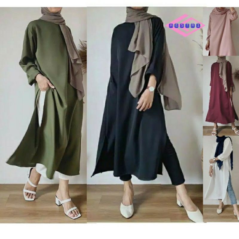 AESTRI long Tunik Shelby l Lora Atasan Muslim Remaja | belina moora Tunik panjang hitam putih moca