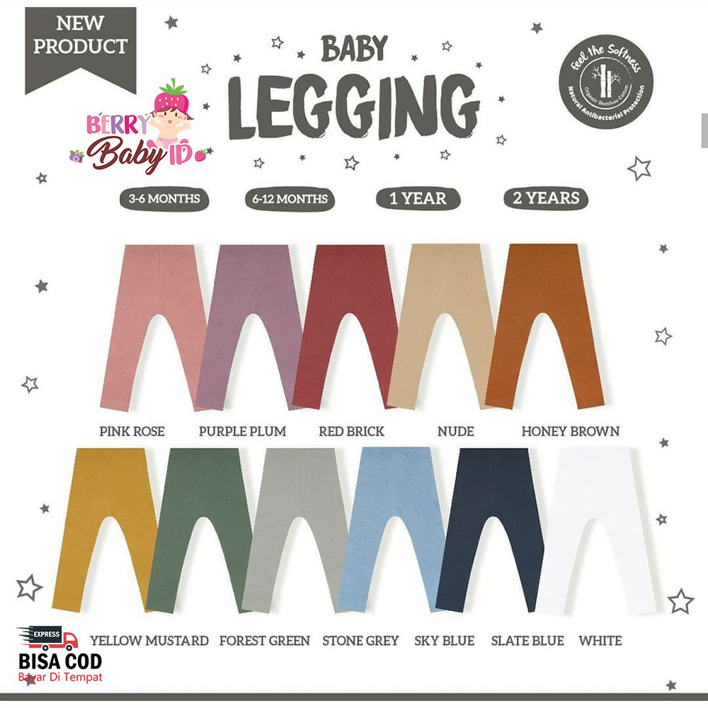 Little Palmerhaus Baby Legging Celana Panjang Bayi Katun Premium 3 bulan - 2 tahun Berry Mart