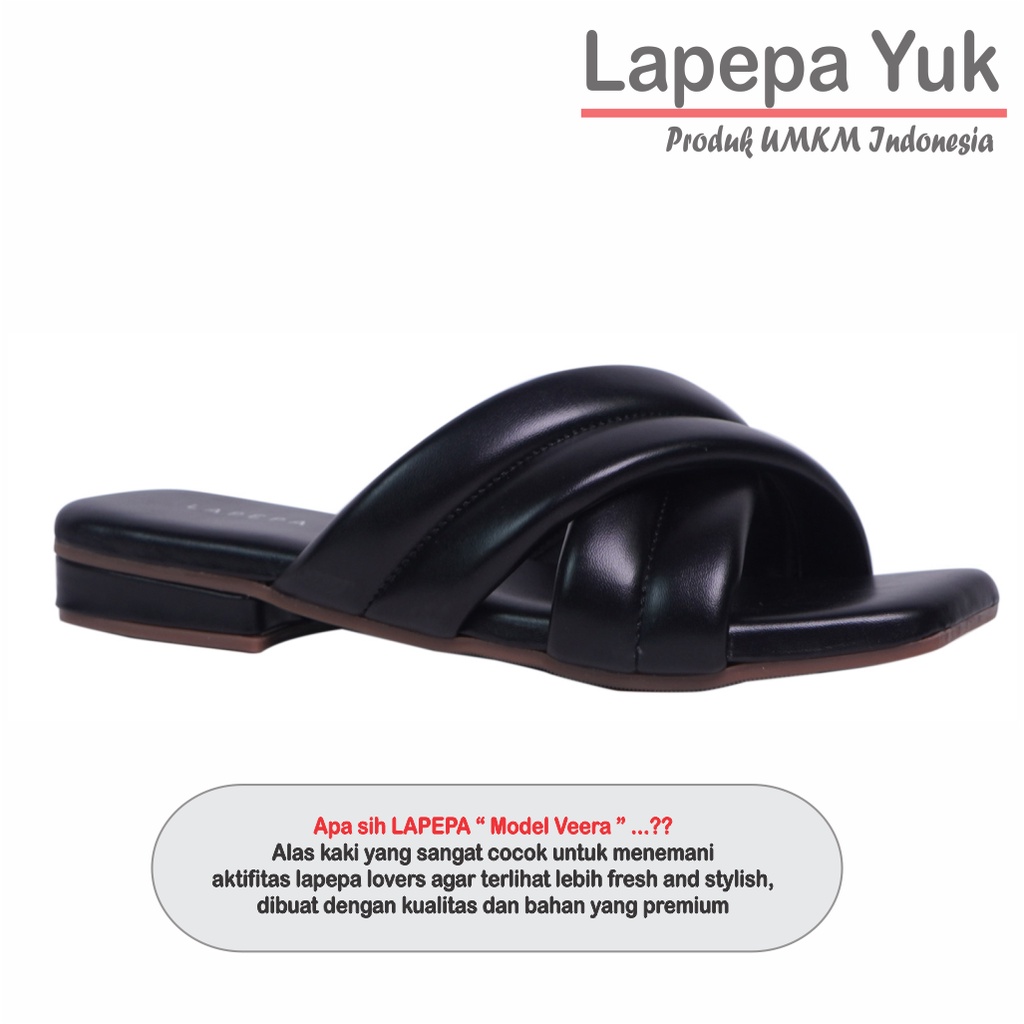 LAPEPA YUK - Sandal Wanita Teplek VEERA Sendal Cewek Platform Wedges Kondangan Hak Tinggi  2cm Model Silang 2 Size 36 37 38 39 40 Lucu Jalan Casual Santai Rumah Slop Warna BLACK Hitam Selop Premium Unik Original Kekinian Terbaru Shoes Mall Official Store