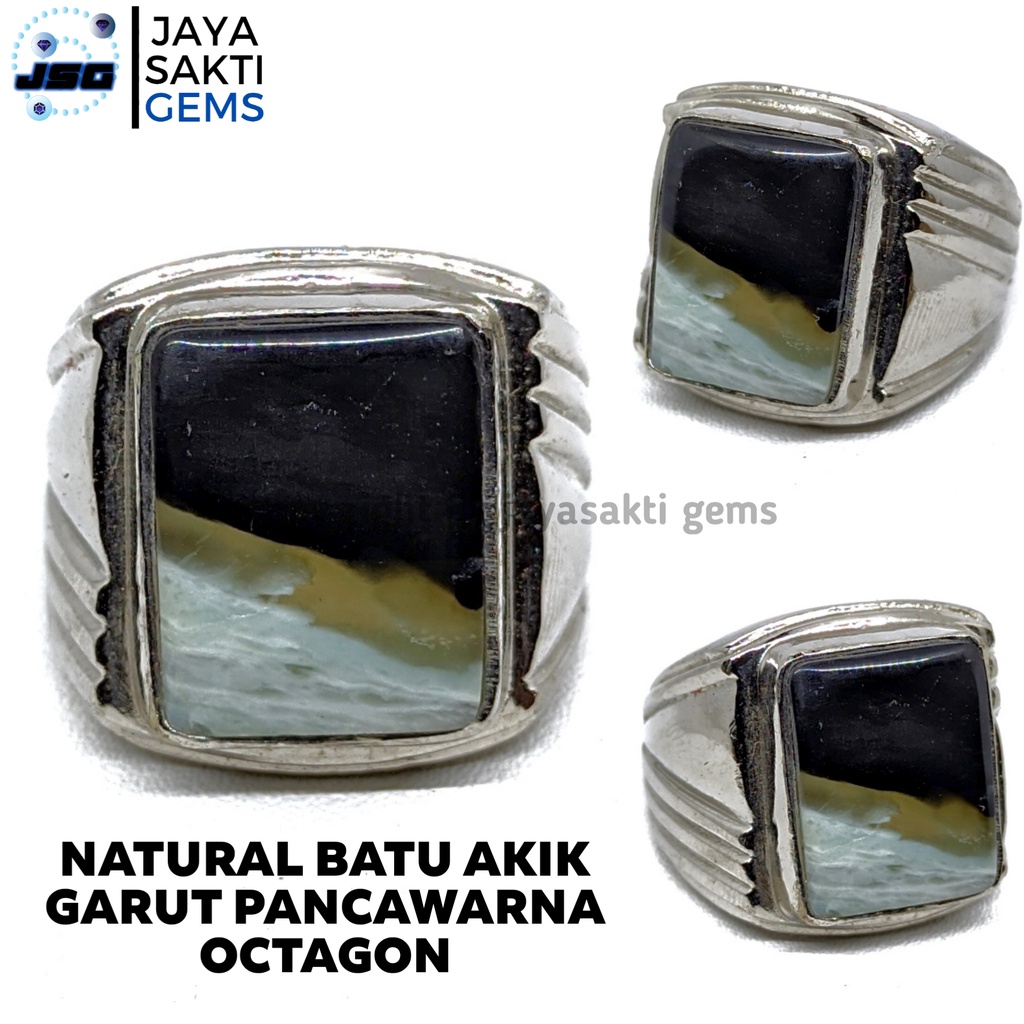 Natural Batu Akik Pancawarna Garut Octagon PGO05