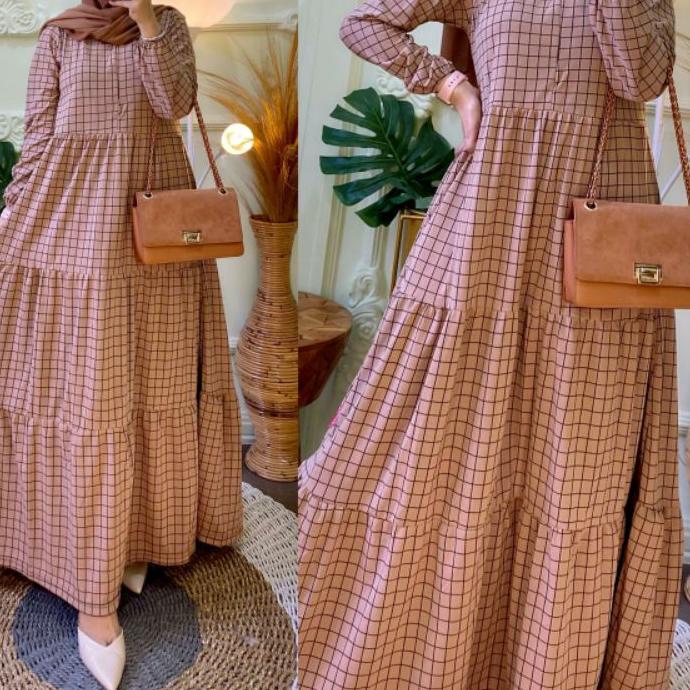 Gamis kotak SILVIA  busui/Gamis motif kotak busui 