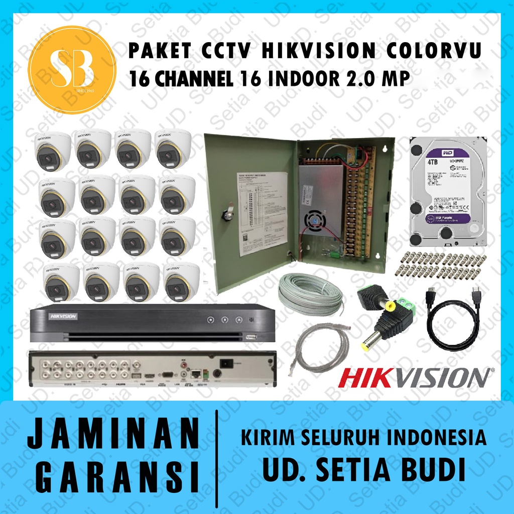 Paket CCTV Hikvision Colorvu 16 Channel 16 Indoor 2.0 MP