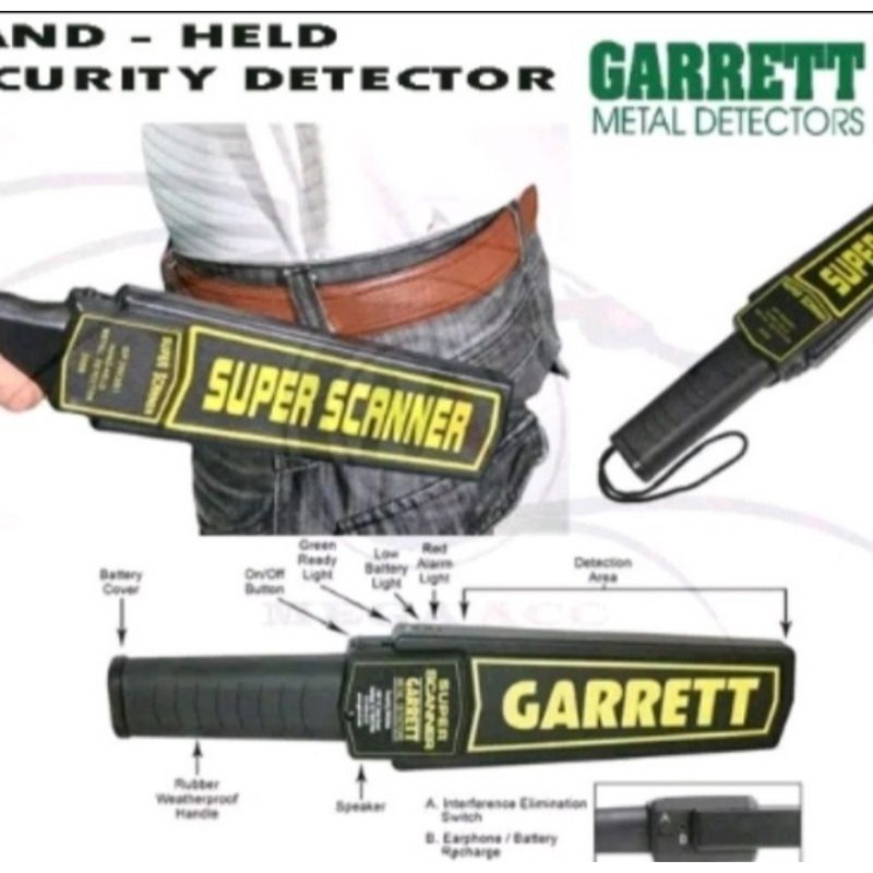 Garrett Metal Detektor SUPER SCENER GARRETT Plus Baterai Handheld Alat Sensor Deteksi Logam