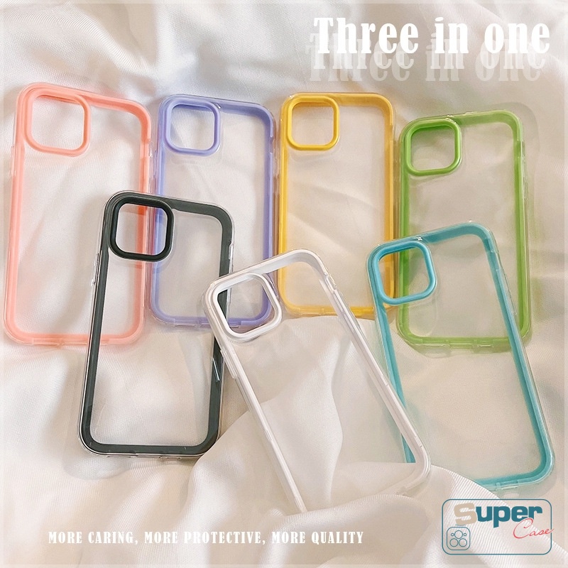 3 in 1 Soft Case Bumper Transparan Warna Macaron Untuk Samsung A20s A22 A30s A51 A11 M32 M22 F22 A50s A50