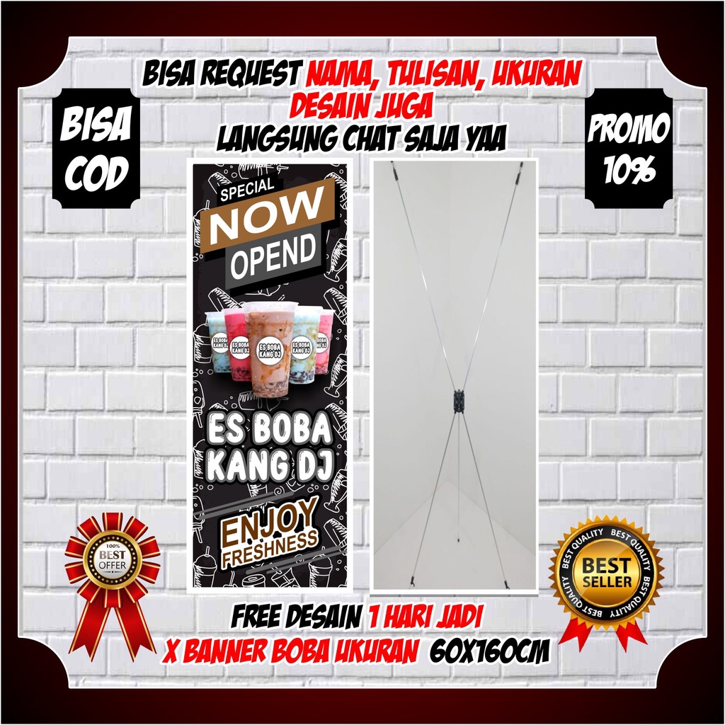 Jual Spanduk Banner Berdiri Minuman Boba Kekinial Viral Ukuran 60x160 Keren Custome Berkualitas 9138