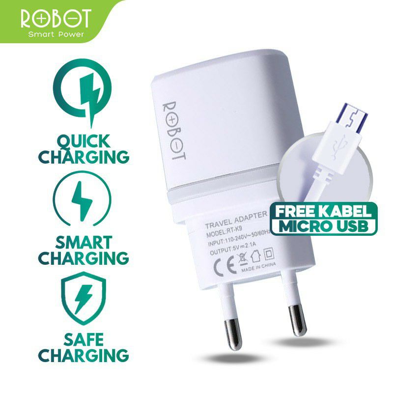 Charger Robot RT-K9 2.1A Free Kabel Data Micro USB ORIGINAL