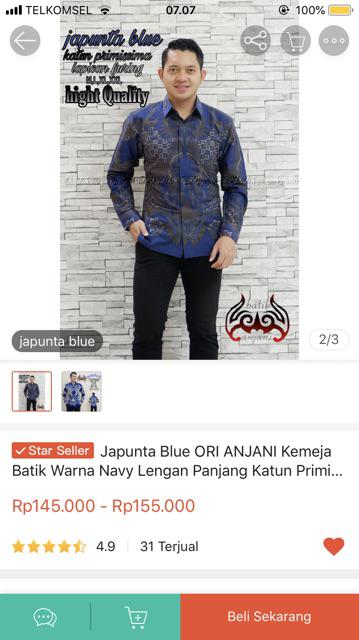 Japunta Blue Kemeja Batik Pria Full Furing Katun Primisima Batik Solo Batik Warna Navy Dongker