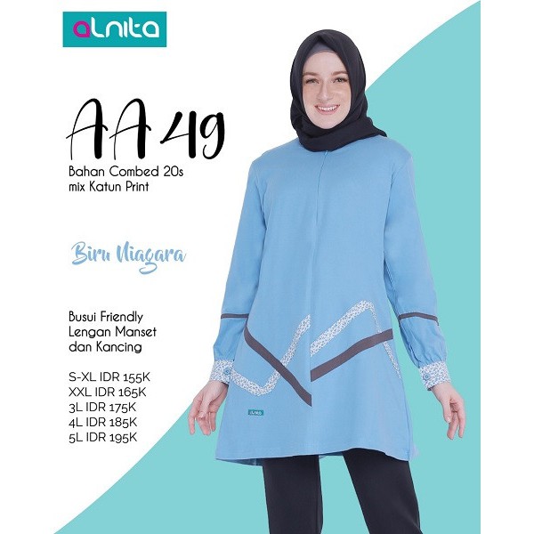 ALNITA AA 49 ATASAN BAHAN COMBED MIX KATUN PRINT BAJU WANITA MUSLIMAH MODERN BERKUALITAS ELEGANT