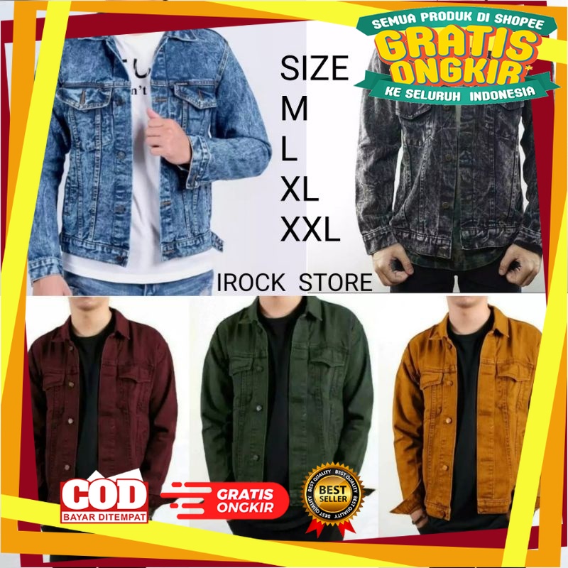 Jaket Musim Dingin Tebal hangat / Jaket jeans pria cowok bioblizt biowash garmen hijau army maroon a