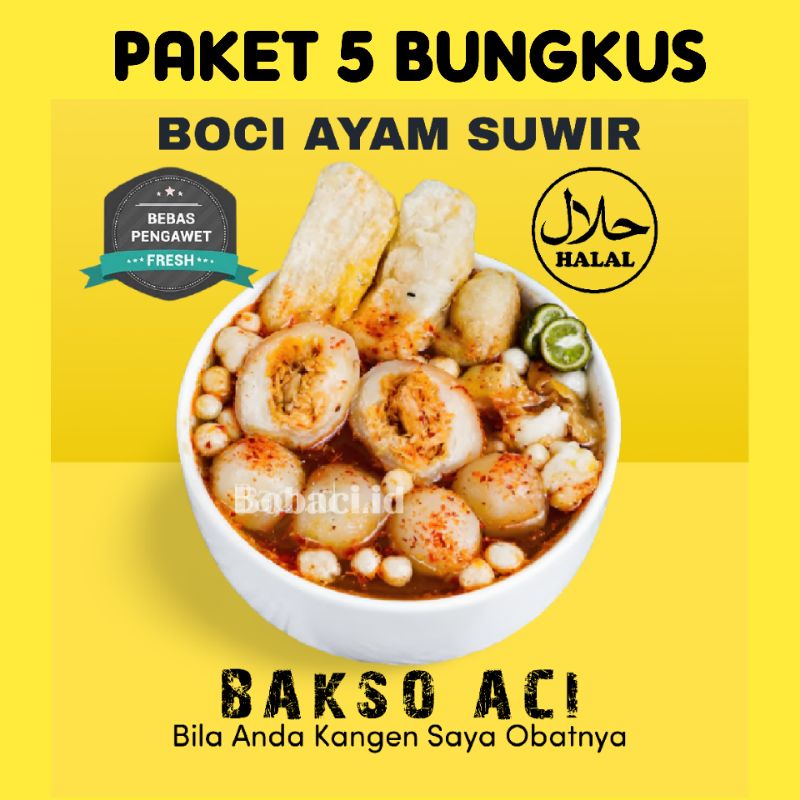 

PAKET 5 bungkus Baso Aci Ayam Suir Jumbo BOCI Keju Mozzarella Baci Telur puyuh Bacil Gajih Jando Gurih