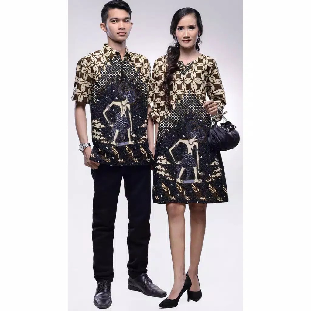 Batik Nusantara Couple Dress Batik Marissa Wayang Hitam / OOTD Sarimbit batik Tunik / batik Solo