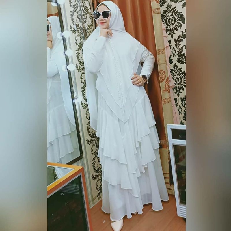 DRESS KHAYLA SET POLOS ( BROKEN WHITE ) , ORI YODIZEIN SYARI