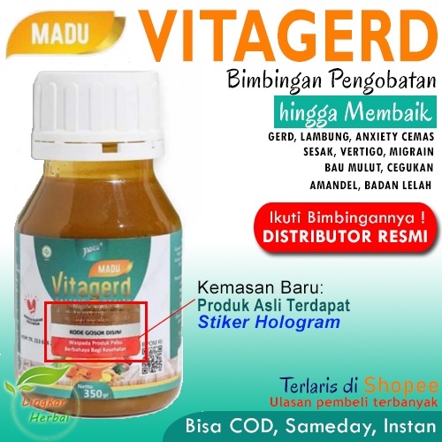 Madu VITAGERD Herbal GERD dan Asam Lambung Original Asli Ori dengan Gejala Susah Tidur Sakit Kepala Kleyengan Tenggorokan Sesak Perut Dada Panas Punggung Linu Panik jantung Berdebar