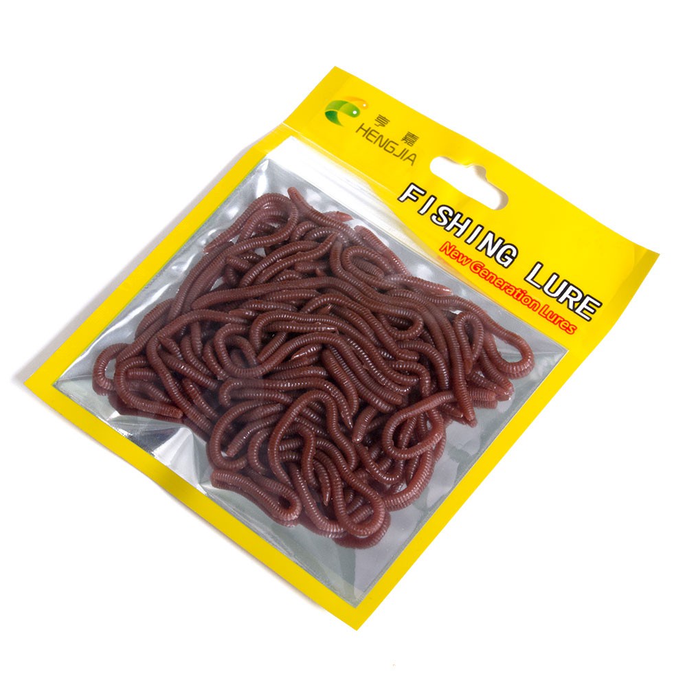 Hengjia 50pcs / Set Umpan Pancing red Earthworm Fishing Lure Bentuk Cacing Tanah Imitasi Ukuran Soft Baits 4cm / 8cm Fake Baits