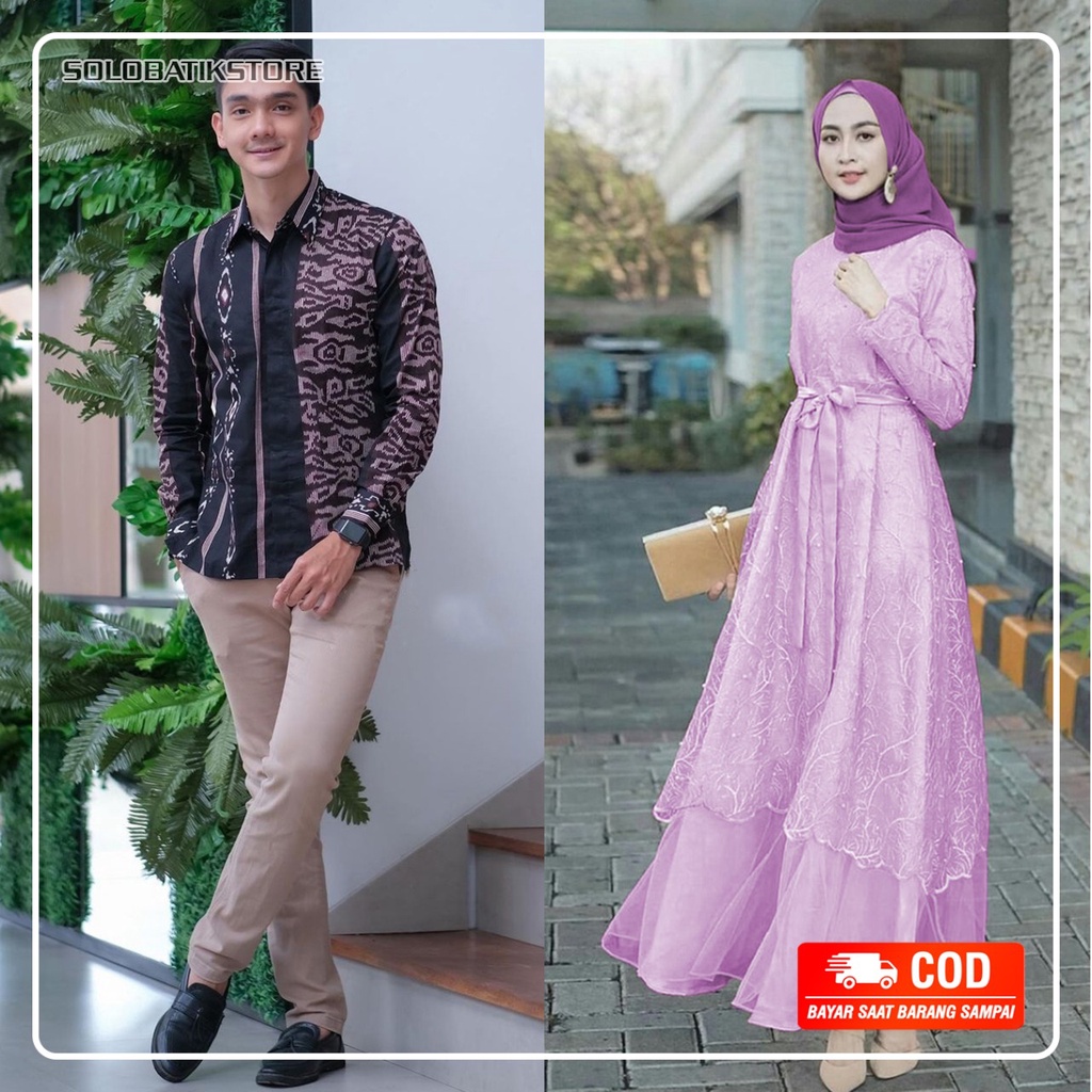 best seller couple batik gamis muslim sragaman  set gamis Brokat tille modern terbaru gamis kondangan Wisuda Nikahan Tunangan Resepsi nikah