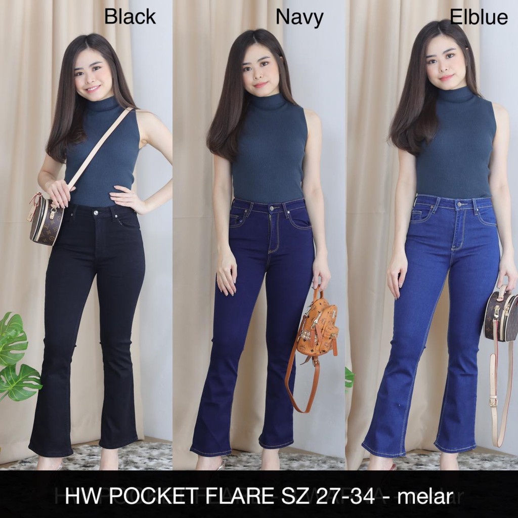 CELANA JEANS WANITA HW POCKET FLARE