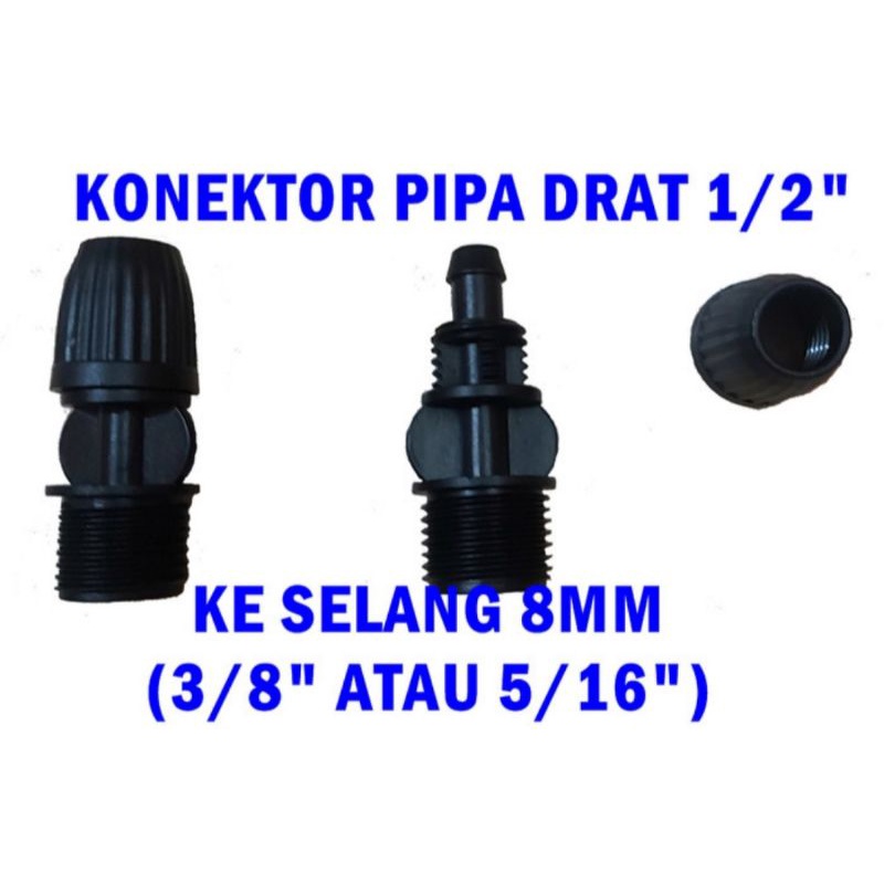 CONNECTOR KONEKTOR PIPA DRAT 1/2 KE SELANG 5/16 ATAU 3/8