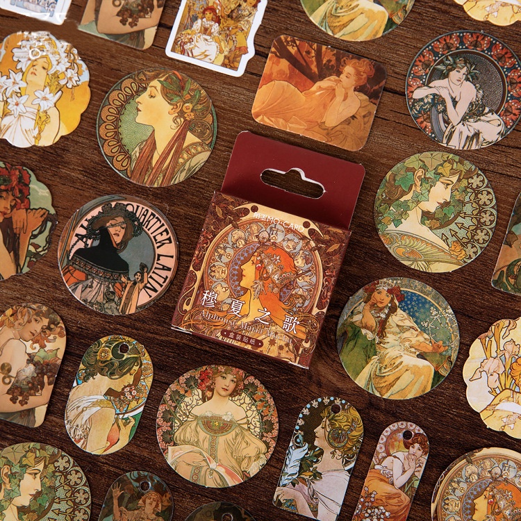 Mo Card 46pcsset Stiker Alphonse Maria Mucha Gaya Retro Untuk Dekorasi