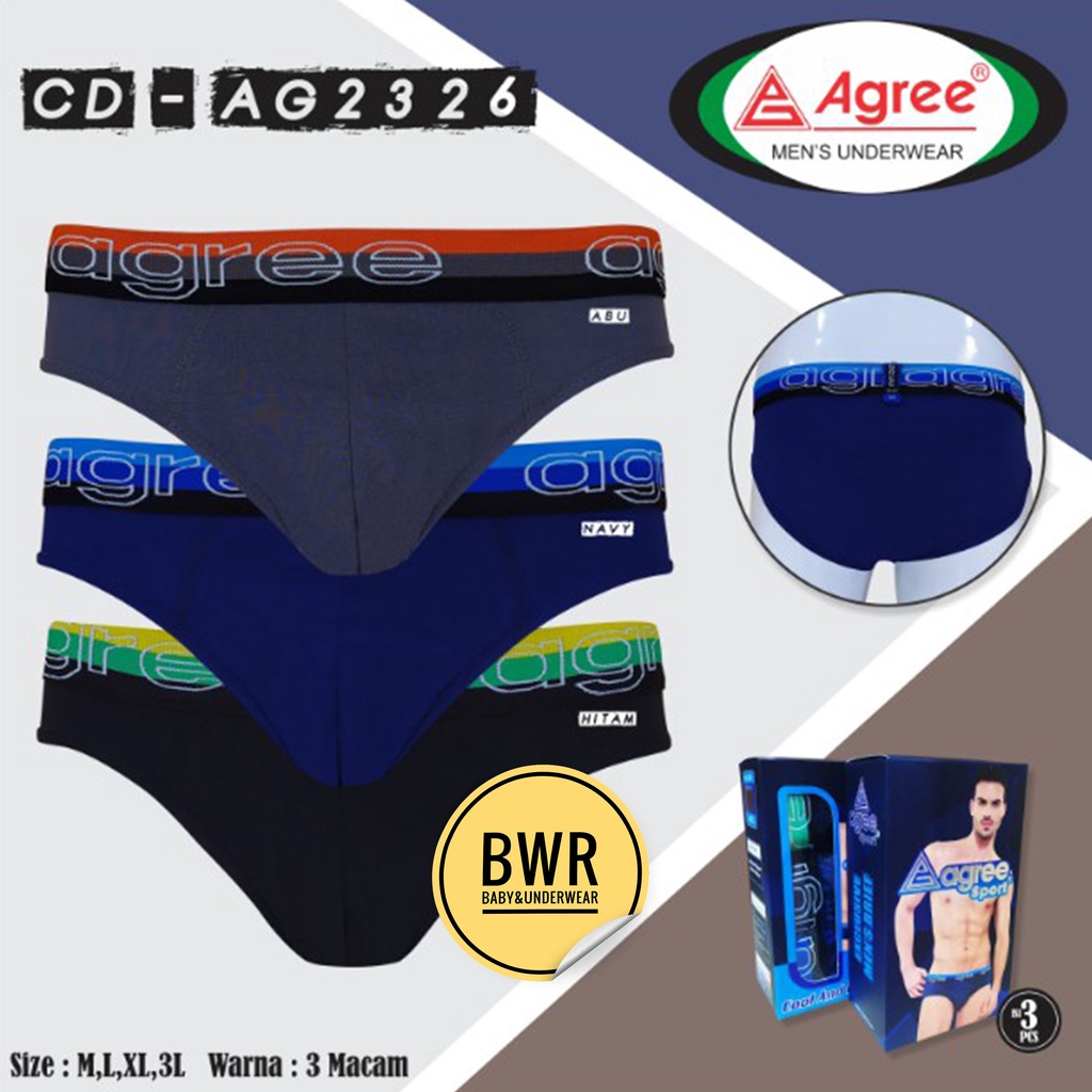 [ 3pc ] CD AGREE 2326 / Celana Dalam Pria Dewasa Agree Sport 2326 Pakaian Dalam Karet Boxer Adem | Bwr