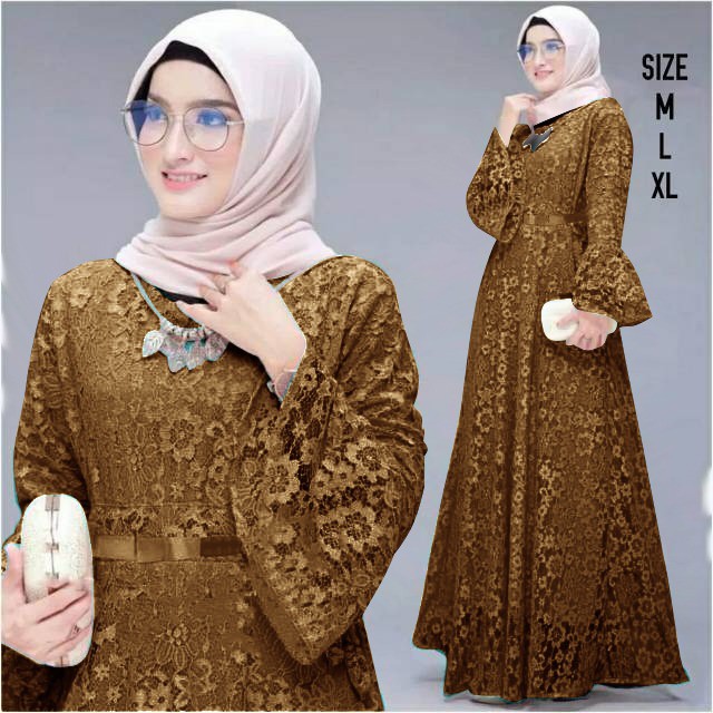 Yhunita Gamis Pesta Full Brukat / Gamis Seragam Remaja Dewasa Wanita Muslim Busui - M L XL