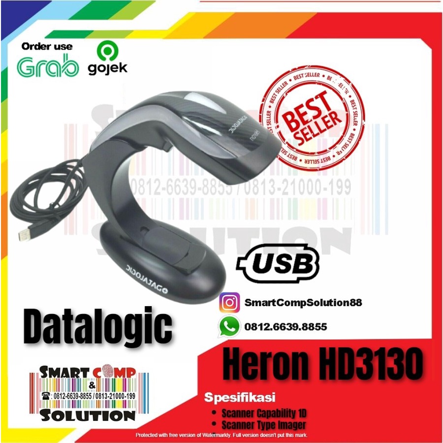 Scanner Barcode USB 1D Datalogic Heron HD3130 / HD-3130 / HD 3130