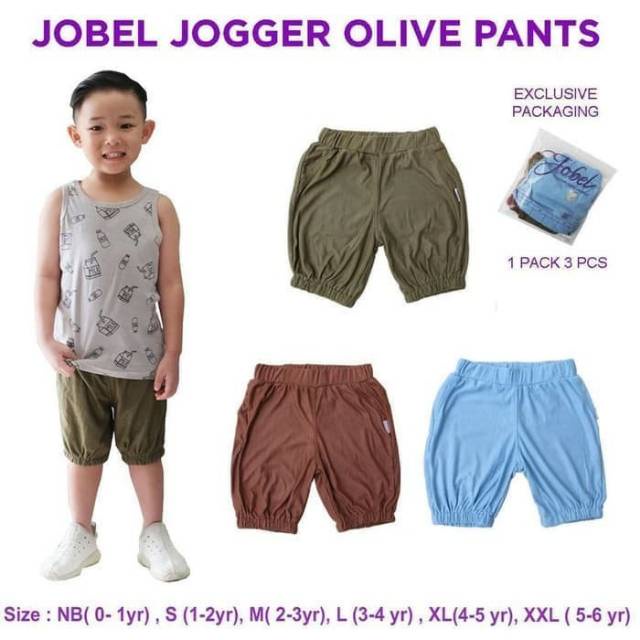 JOBEL Jogger Olive Pants  3pcs Celana  Pendek  Anak Bayi - Kazel NB 0-1thn