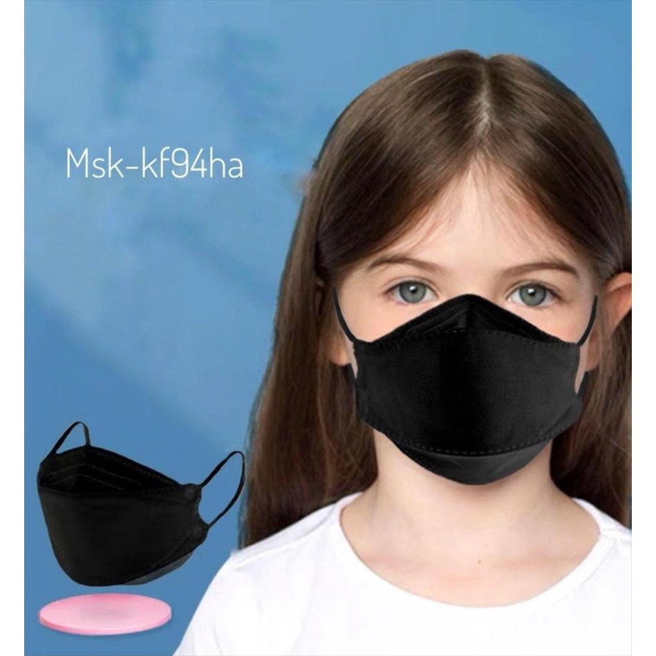 Masker Anak KF94  Korea 4ply Masker kf 94 ANAK  HITAM PUTIH isi 10pcs