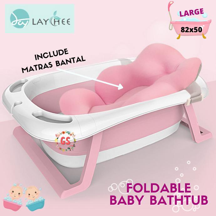 LAYCHEE - Bak Mandi Bayi Lipat Jumbo + MATRAS / Foldable Baby Bathtub