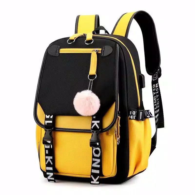 (COD)Tas Ransel free pompom Love Tas Ransel Backpack Cocok untuk Segala Tema Tas Sekolah Anak Perempuan