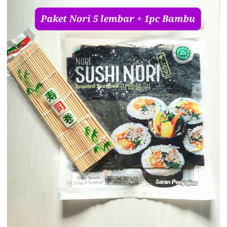 paket nori sushi isi 5 + bambu sushi tikar penggulung sushi seaweed kimbap bento