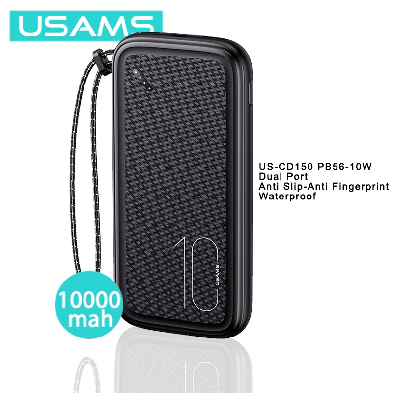USAMS Official Original PB56 QC PD AFC LED Powerbank Fast Charging Type C Micro USB 10000 MaH 10W Po