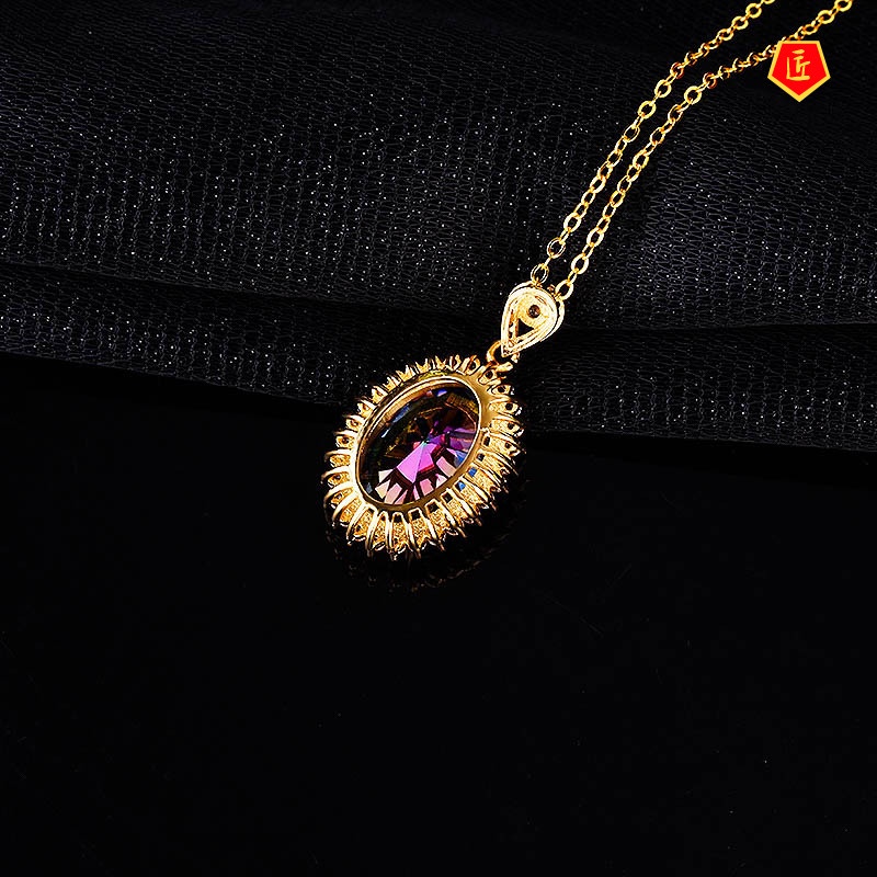 [Ready Stock]Elegant Laser Diamond Necklace 18K Gold Full Diamond Fashion Temperament